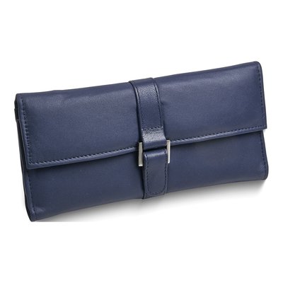 Blue Leather Jewelry Travel Wallet with Zip Pouch
