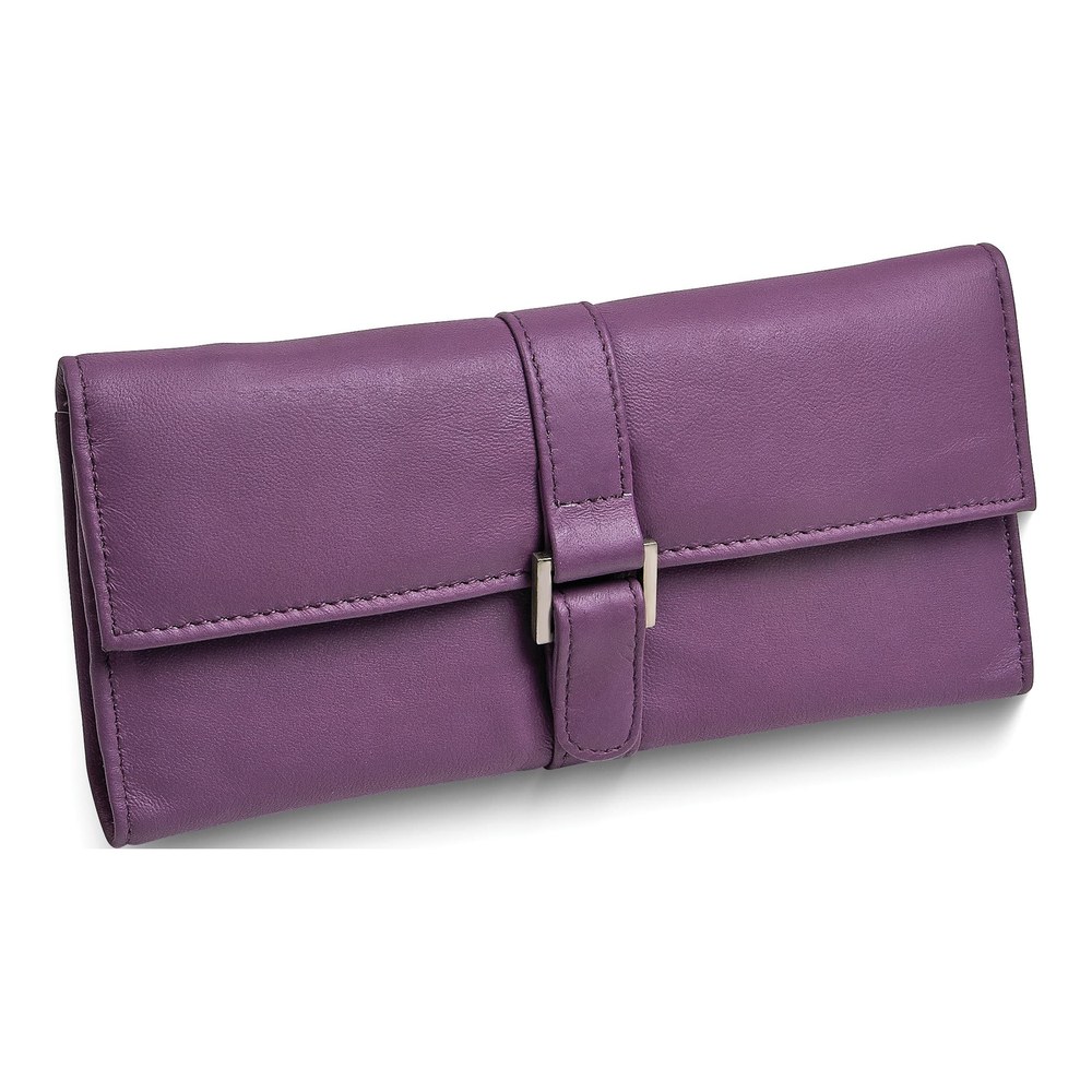 Purple Leather Jewelry Wallet with Zip Pouch