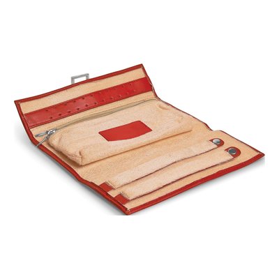Red Leather Jewelry Wallet with Zippered Pouch – view 2
