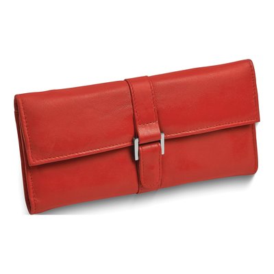 Red Leather Jewelry Wallet with Zippered Pouch