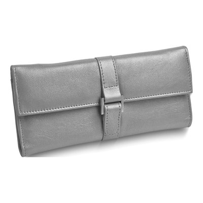 Silver Leather Jewelry Wallet with Zippered Pouch