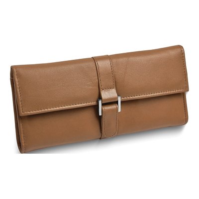 Tan Leather Jewelry Wallet with Zip Pouch