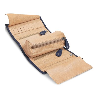 Blue Leather Tie Jewelry Roll with Zippered Pouch – view 2