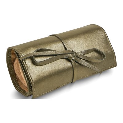 Pewter Leather Tie Jewelry Roll with Zip Pouch