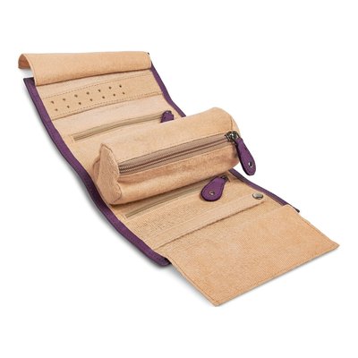 Purple Leather Jewelry Roll with Zippered Pouch – view 2