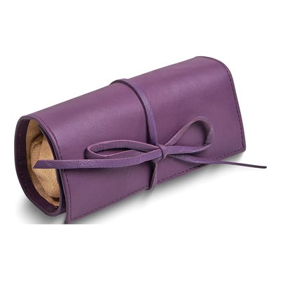 Purple Leather Jewelry Roll with Zippered Pouch