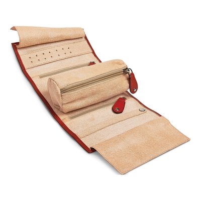 Red Leather Tie Jewelry Roll with Zip Pouch – view 2