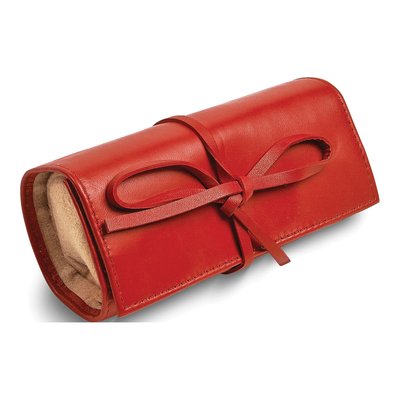 Red Leather Tie Jewelry Roll with Zip Pouch