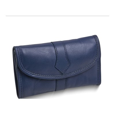 Blue Leather Trifold Jewelry Travel Clutch