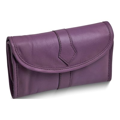 Purple Leather Trifold Jewelry Clutch Case