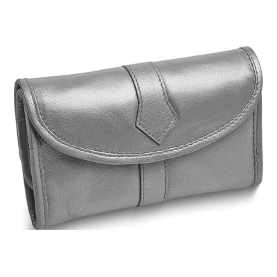 Silver Leather Trifold Jewelry Clutch & Case