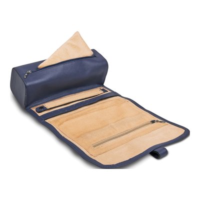 Blue Leather Snap Jewelry Roll with Watch Pillow – view 2