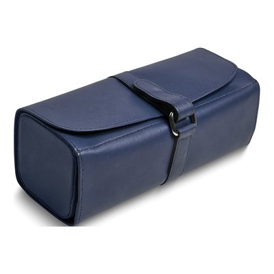 Blue Leather Snap Jewelry Roll with Watch Pillow