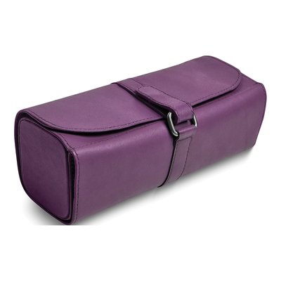 Purple Leather Jewelry Roll with Watch Pillow