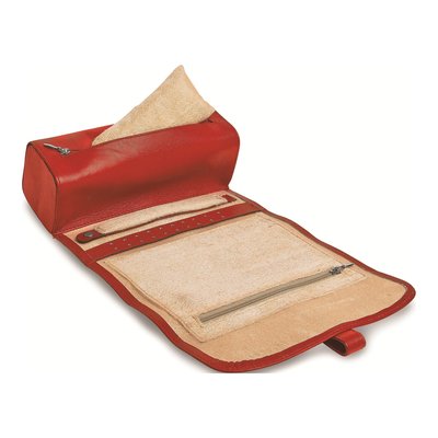 Red Leather Jewelry Roll with Watch & Bracelet Pillow – view 2
