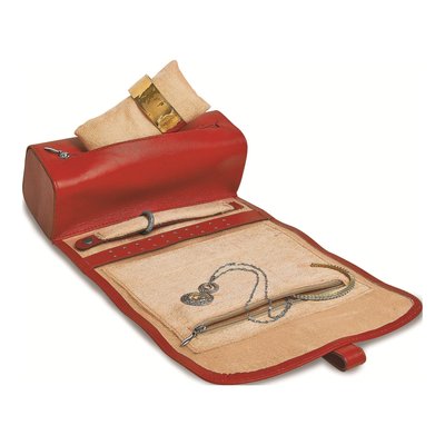 Red Leather Jewelry Roll with Watch & Bracelet Pillow – view 3