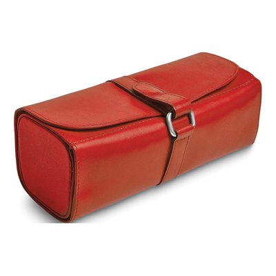 Red Leather Jewelry Roll with Watch & Bracelet Pillow