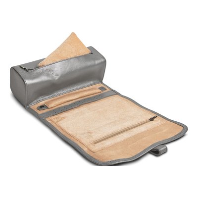 Silver Leather Jewelry Roll with Watch Pillow – view 2