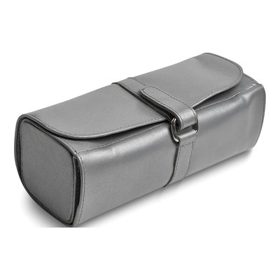 Silver Leather Jewelry Roll with Watch Pillow