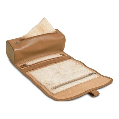 Tan Leather Jewelry Roll with Watch Pillow – view 2