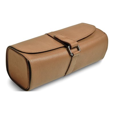 Tan Leather Jewelry Roll with Watch Pillow
