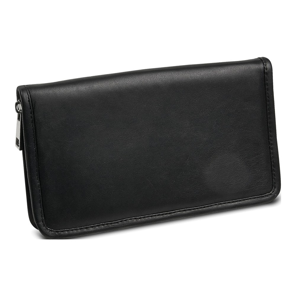 Black Leather Zip-Around Jewelry Travel Wallet