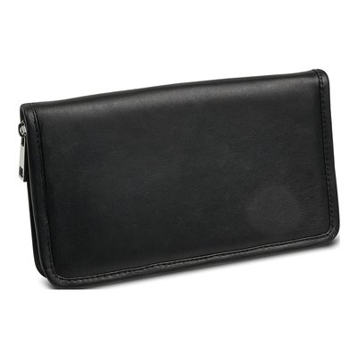 Black Leather Zip-Around Jewelry Travel Wallet