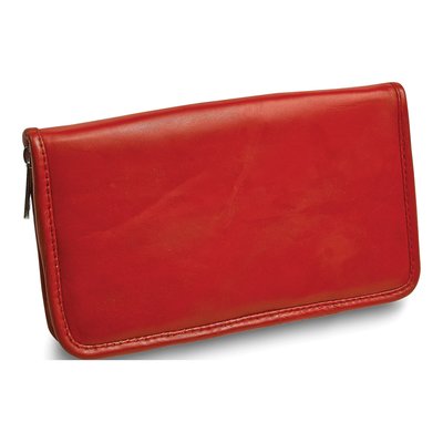 Red Leather Zip Around Jewelry Wallet
