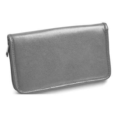 Silver Leather Zip Around Jewelry Travel Wallet