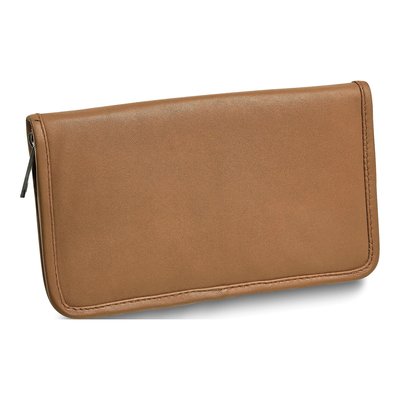 Tan Leather Zip-Around Jewelry Travel Wallet