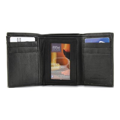 Men's Black Leather Tri-Fold Wallet with ID Window – view 2