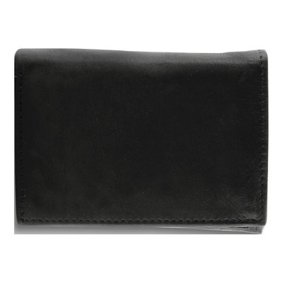 Men's Black Leather Tri-Fold Wallet with ID Window