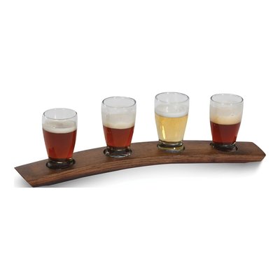 Beer Taster Flight Set with Wine Barrel Stave Tray