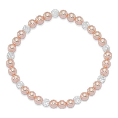 Pink Shell Pearl & Crystal Stretch Bracelet – view 2