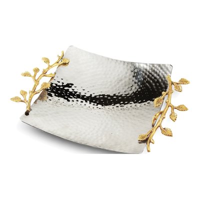 Hammered Stainless Steel Square Tray with Vine Handles