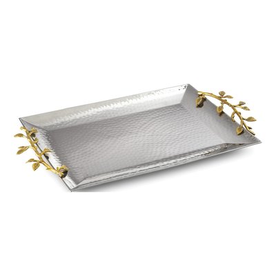 Hammered Stainless Steel Tray with Vine Handles