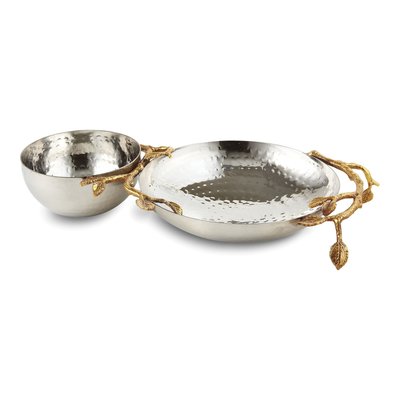 Hammered Stainless Steel Chip & Dip Bowl Set