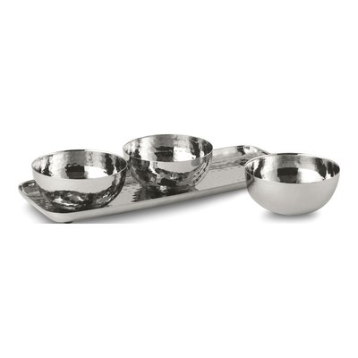 Stainless Steel Hammered 3-Bowl Serving Set with Tray