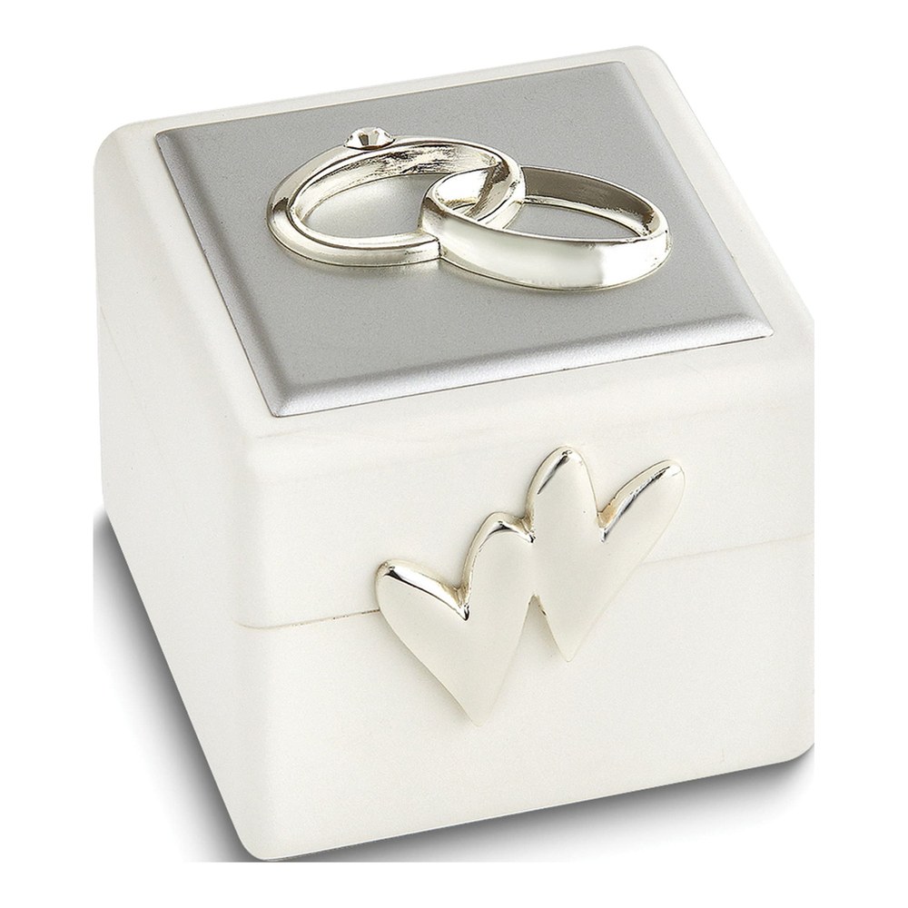 Wooden Wedding Ring Box with Silver-Tone Hearts