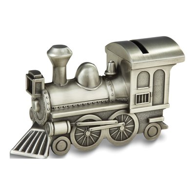 Pewter-Tone Engravable Train Bank Keepsake Gift