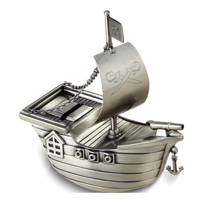 Pewter-Tone Finish Pirate Ship Bank