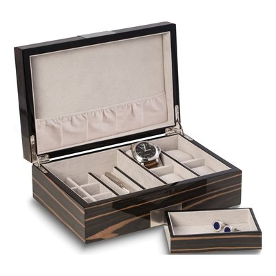 Ebony Wood 4-Watch & Jewelry Box