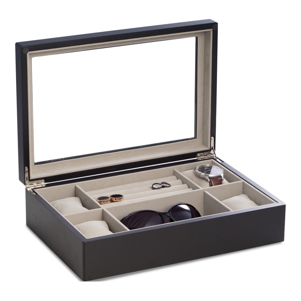 Wooden 4-Watch Case with Glass Lid