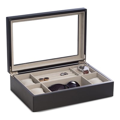 Wooden 4-Watch Case with Glass Lid
