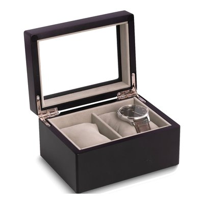 Wooden 2-Watch Case with Glass Lid