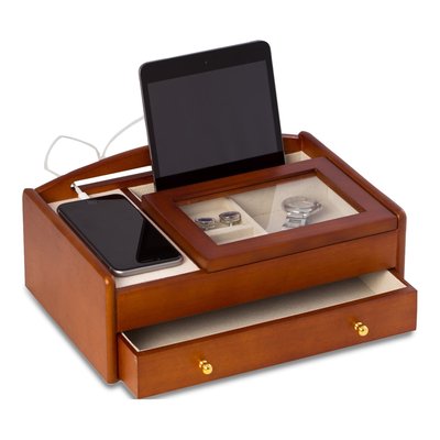 Wooden Valet Box with Glass Lid & Charging Station – view 3