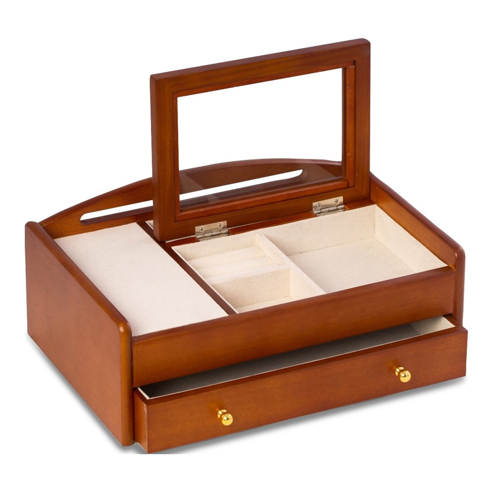 Wooden Valet Box with Glass Lid & Charging Station