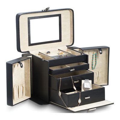 Black Lizard-Textured 3-Drawer Jewelry Case