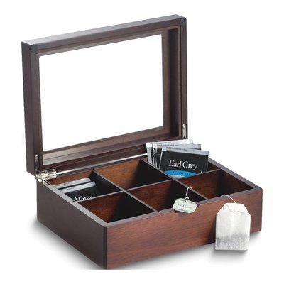Mahogany Wood Tea Box with Glass Lid