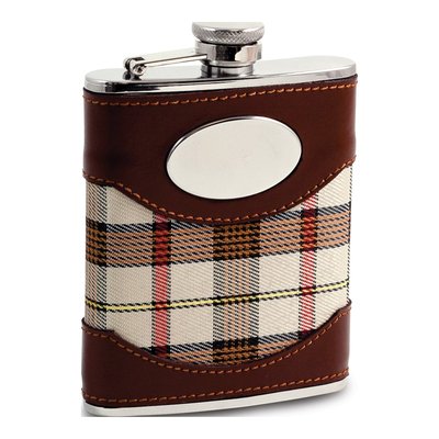 Engravable Flask with Fabric & Leather Cover
